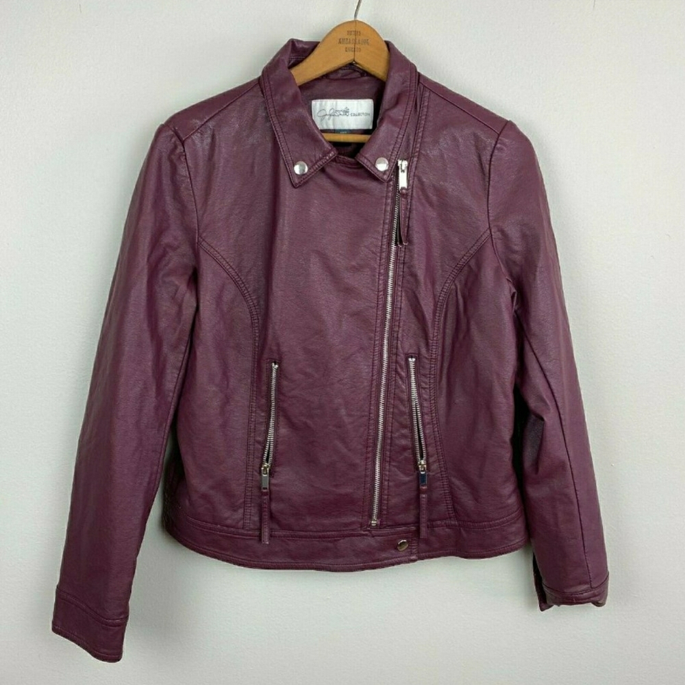 Jaclyn Smith Purple-maroon Faux Leather Jacket